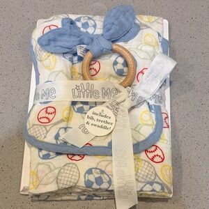 Little Me Blue and White Bib Set